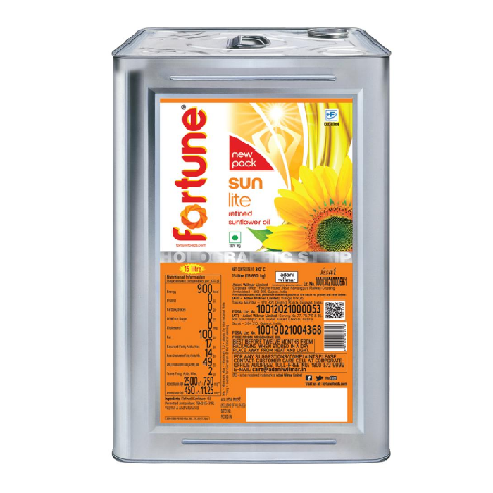 Fortune Sunlite Refined Sunflower Oil - 15 L Tin (Pipa)