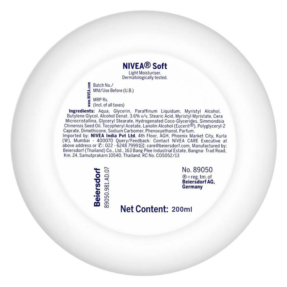 Nivea Soft Light Moisturiser(White) - 200 ml
