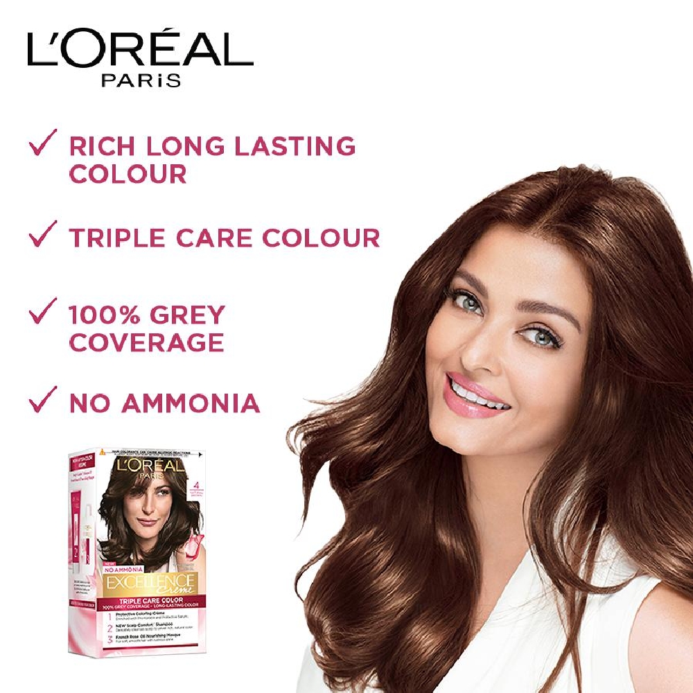 Loreal Paris Excellence Creme Hair Colour - (4 Natural Brown) - 72 ml + 100 g