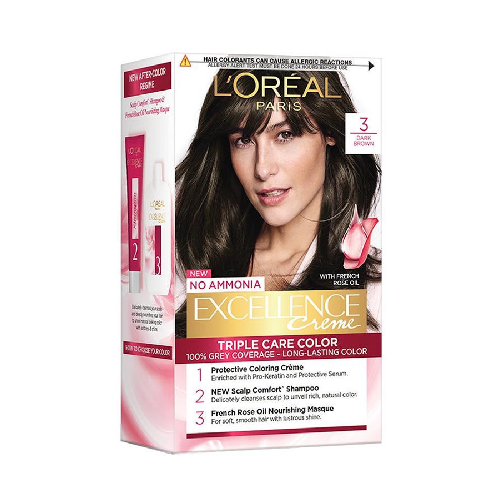 Loreal Paris Excellence Creme Hair Colour - (3 Dark Brown) - 72-ml-100-g