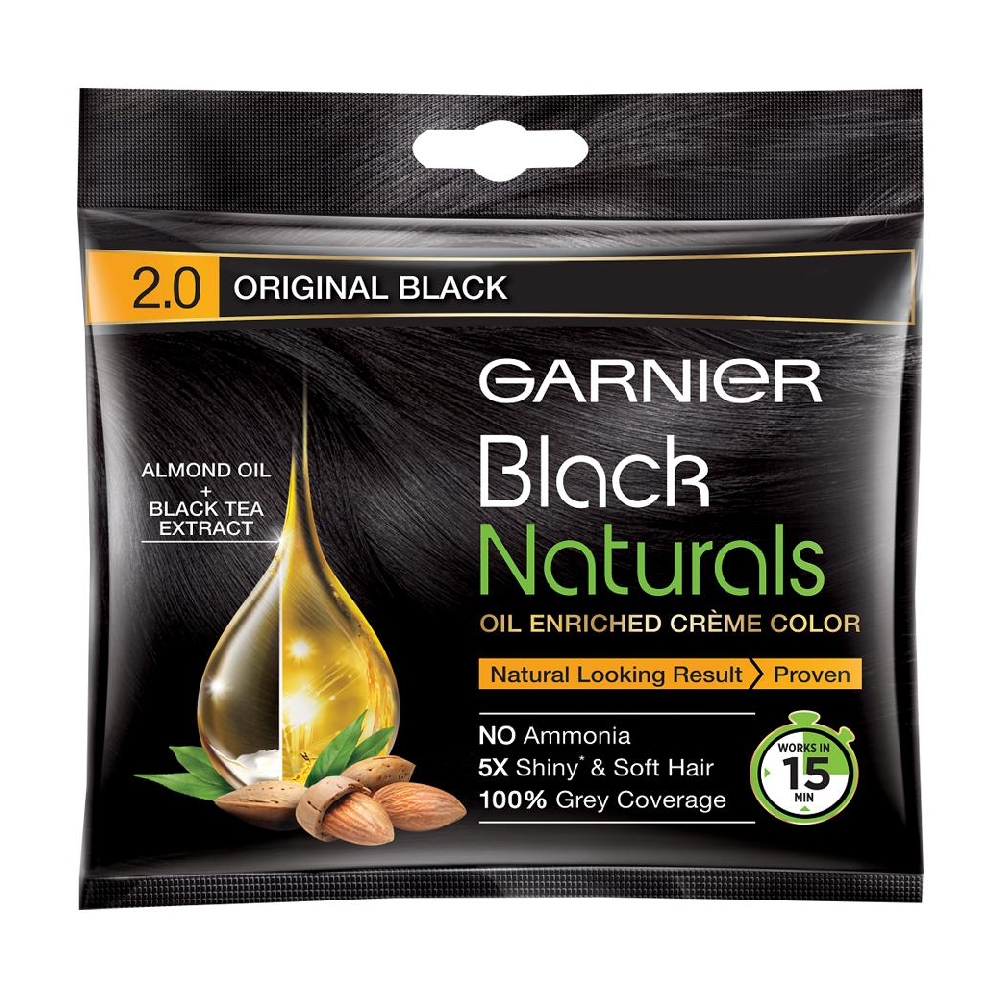 Garnier Black Naturals Hair Colour Shade (2.0 Original Black) - 20 ml + 20 g
