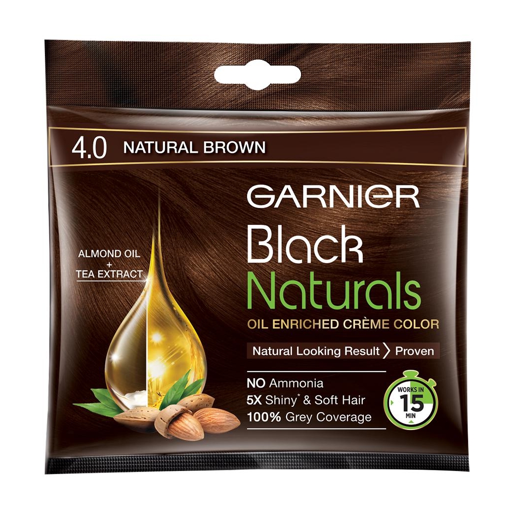 Garnier Black Naturals Hair Colour Shade - (4.0 Natural Brown) - 20 ml + 20 g