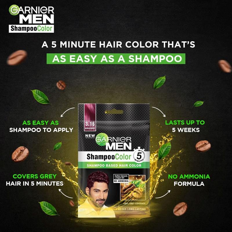 Garnier Men Shampoo Based Hair Color - (3.16 Burgundy) - 10 ml + 10 m