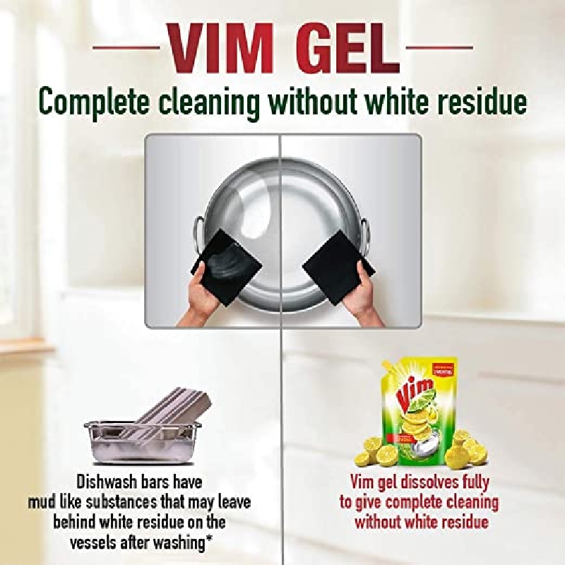 Vim Dishwash Liquid Gel Lemon Refill Pouch - 130 ml