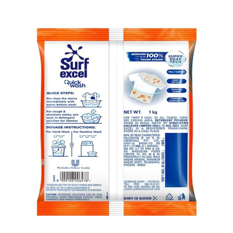 Surf Excel Quick Wash Detergent Powder - 1 Kg
