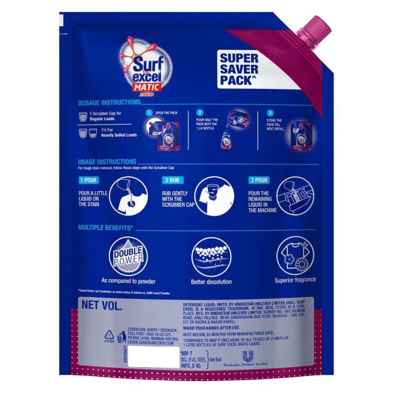 Surf Excel Matic Liquid Detergent Front Load - 1 L (Pouch)