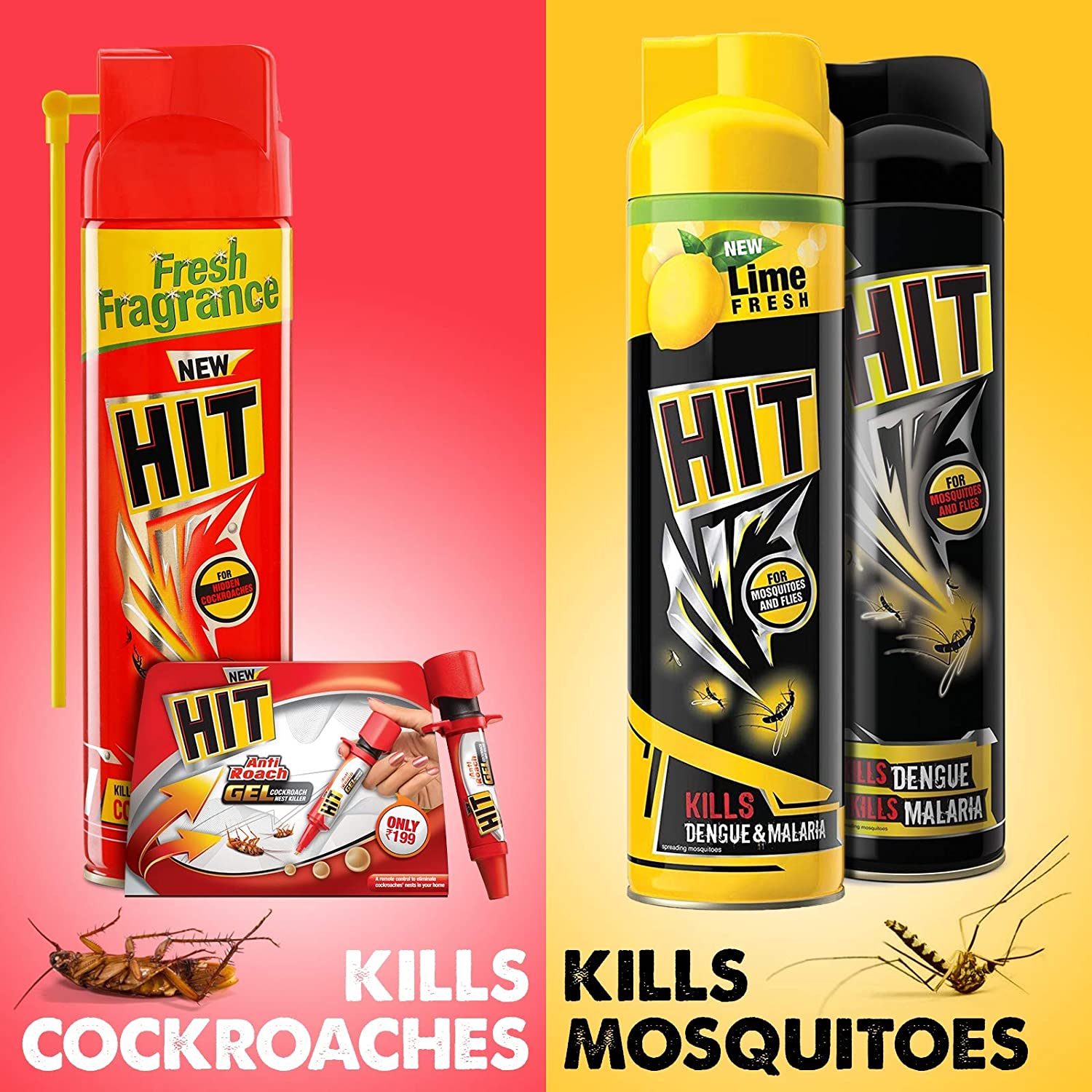 HIT Mosquito & Fly Killer Spray (Yellow) - Lime Fragrance - 400 ml
